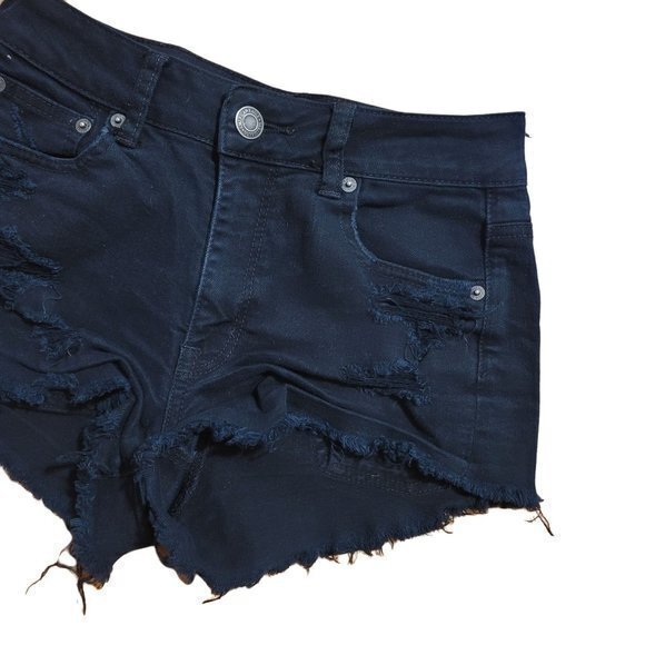 American Eagle Womens Size 2 Black Distressed Stretch Jean Shorts - Picture 3 of 4